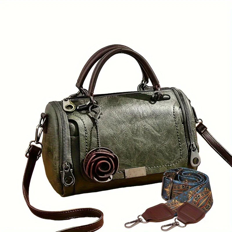 BELLEVA BLOOM™ — WOMEN’S BOSTON HANDBAG WITH FLOWER PENDANT