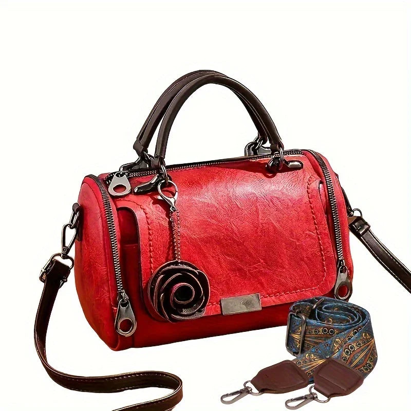 BELLEVA BLOOM™ — WOMEN’S BOSTON HANDBAG WITH FLOWER PENDANT