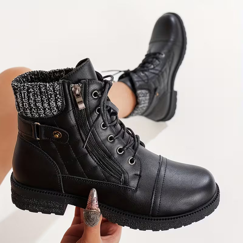 JADE AUTUMN BOOTS - Low-Heel & Knitted Collar