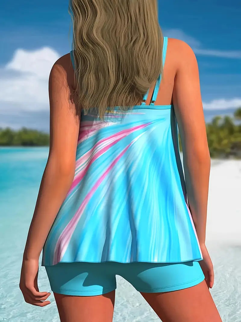 WOMEN'S PLUS SIZE TWO-PIECE STRETCHY SWIMSUIT SET