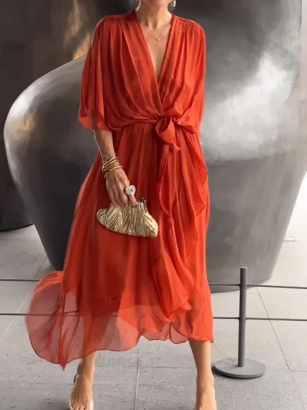 TAYLORIA™ – STYLISH & ELEGANT V-NECK CHIFFON DRESS