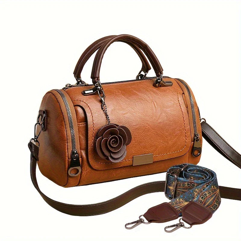 BELLEVA BLOOM™ — WOMEN’S BOSTON HANDBAG WITH FLOWER PENDANT