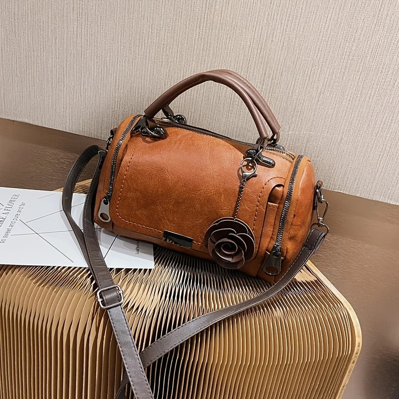 BELLEVA BLOOM™ — WOMEN’S BOSTON HANDBAG WITH FLOWER PENDANT