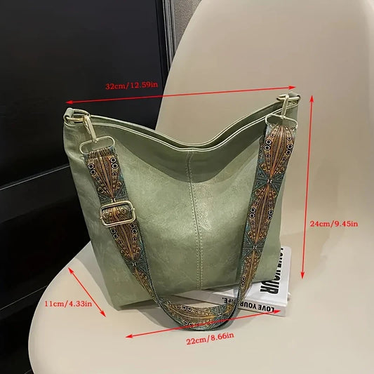 LOVELY LUXE™ — WIDE GEOMETRIC STRAP LARGE CAPACITY CROSSBODY BAG