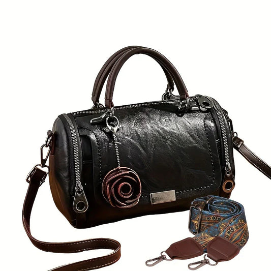 BELLEVA BLOOM™ — WOMEN’S BOSTON HANDBAG WITH FLOWER PENDANT