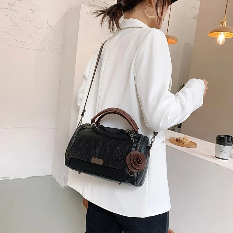 BELLEVA BLOOM™ — WOMEN’S BOSTON HANDBAG WITH FLOWER PENDANT