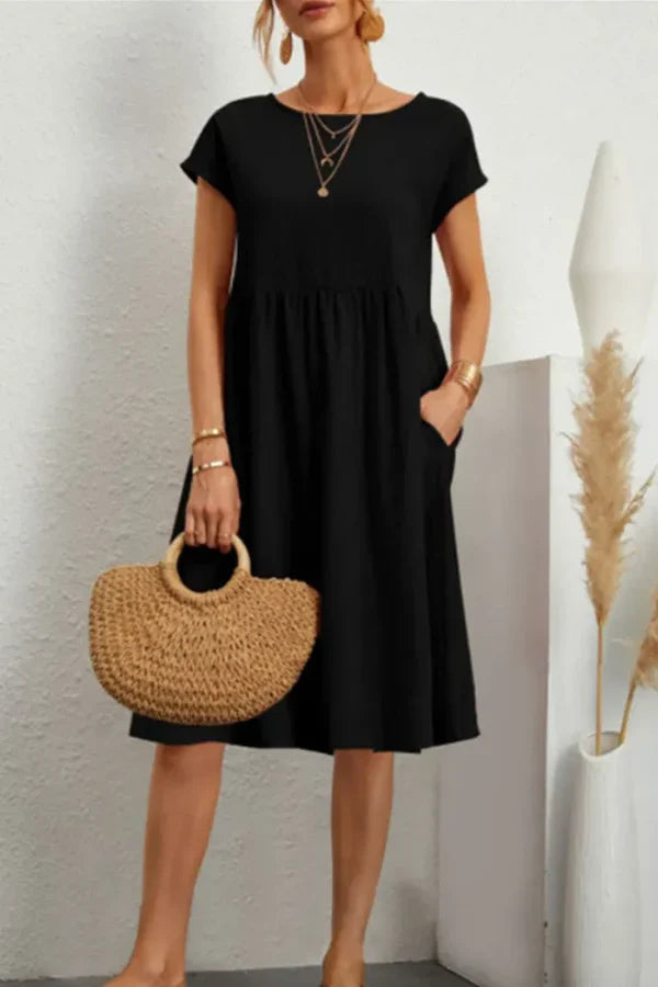 MELVARA™ – MONOTONE PATCHWORK CASUAL DRESS SHORT SLEEVES