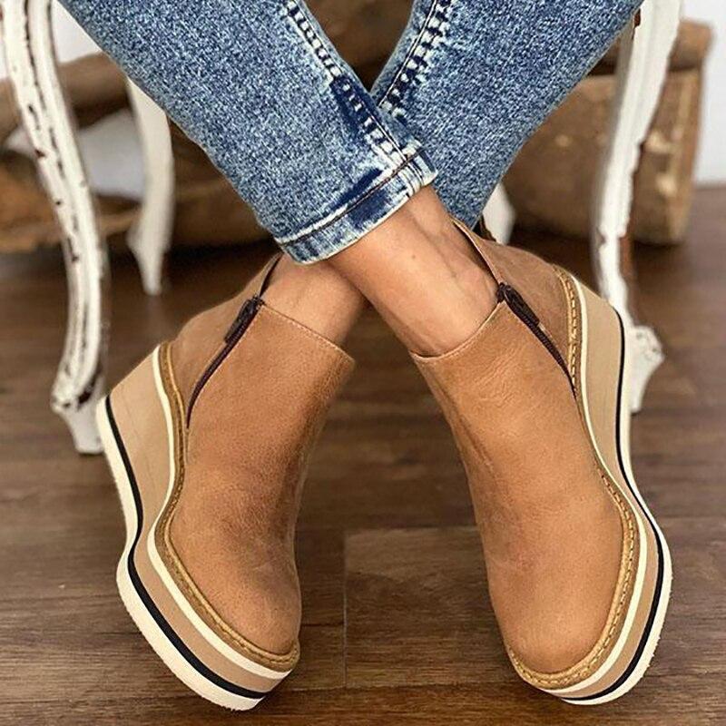 Botines de Cuña con Cremallera Khaki
