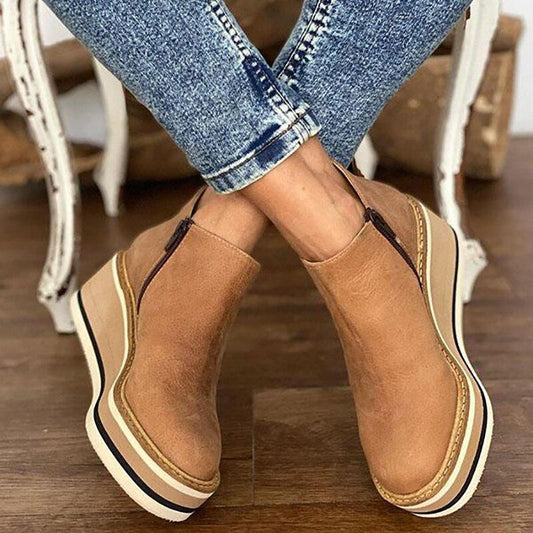 Botines de Cuña con Cremallera Khaki